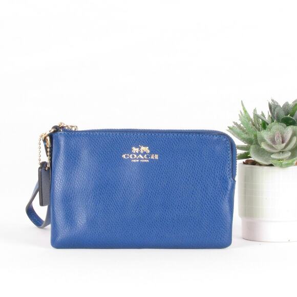 Coach Blue Leather Zip Wristlet - Picture 1 of 6